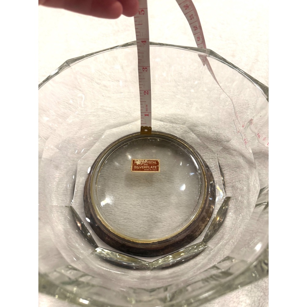 Vintage Italian Crystal Decagon Bowl with Silverplate Base Made in Italy Faceted - Picture 6 of 9